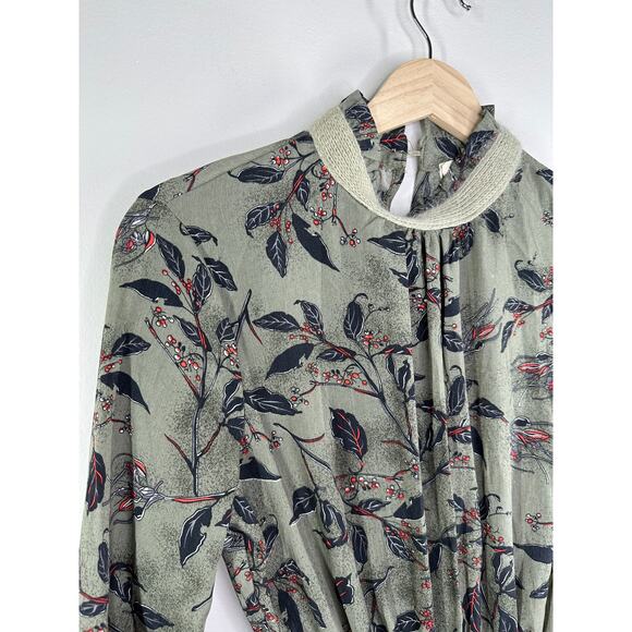 Connaitre by Taste Green Floral Leaf Print Long Sleeve Dress Women's Size‎ F OS - Picture 6 of 11
